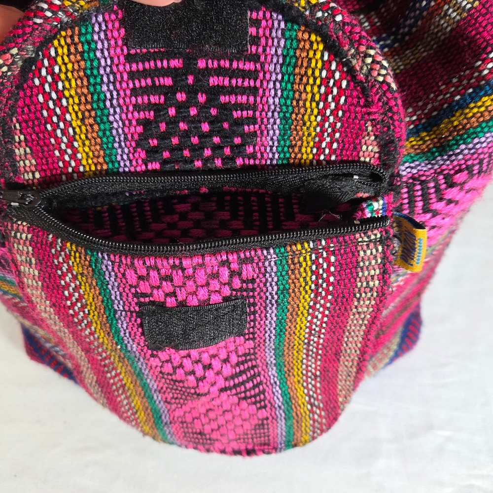 Artesanias MR Pinzon Woven Boho Backpack Pink Multi Stripe Drawstring Bag - Picture 3 of 7